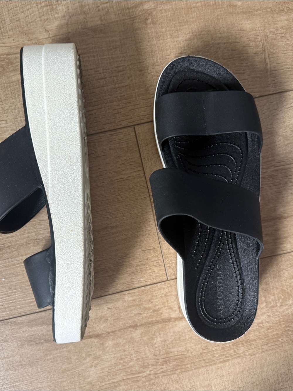 AEROSOLES Black Dual-Strap Platform Slide Sandals